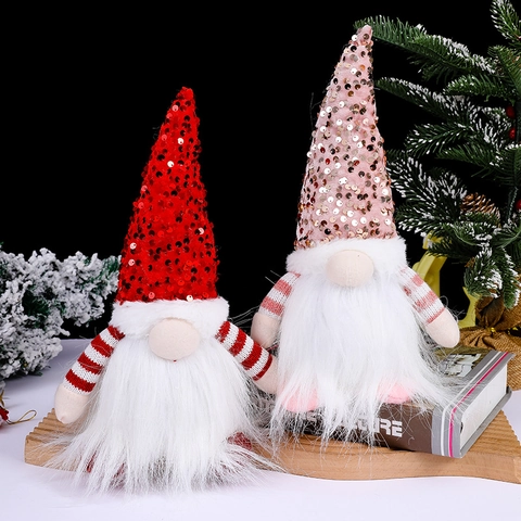 Muñeco Gnomo De Navidad Sombrero De Lentejuelas Rudolph Brillante Sin Cara Adorno De Peluche LED Decoración De Escritorio Fiesta