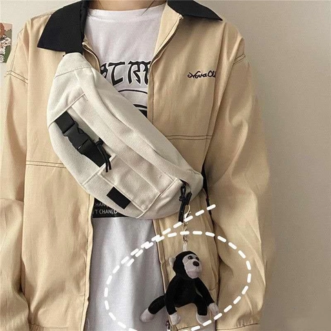 Marsupio In Tela Harajuku Donna Streetwear Tracolla Regolabile Borsa Da Petto Stile Workwear Giapponese Casual