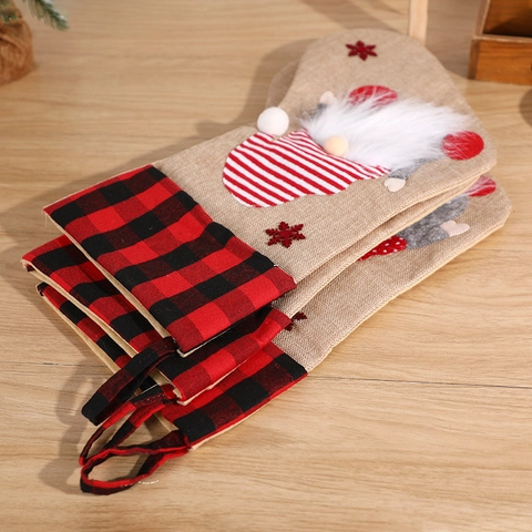Christmas Stockings Linen Burlap Red Black Buffalo Plaid Gnome Faceless Old Man Hanging Decoration Gift Bags Holiday
