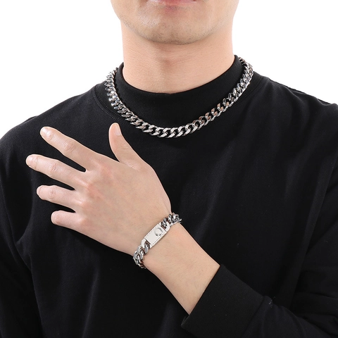 Collar Y Pulsera De Eslabones Cubanos De Acero Inoxidable Con Cierre Cuadrado Joyería De Moda Hip Hop Para Hombres Y Mujeres