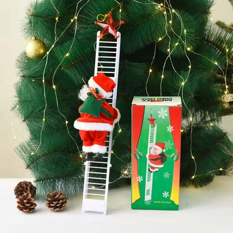 Elektrische Klimmende Kerstman Muzikaal Speelgoed Plastic Pluche Automatische Ladder Figuur Kerstboom Decoratie Ornament
