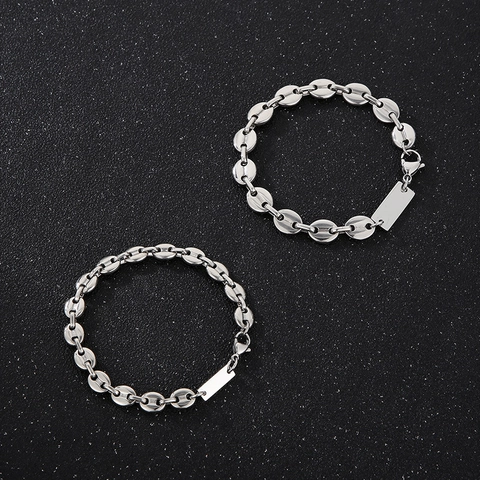 Collana E Bracciale Catena A Maglie Chicco Di Caffè Muso Di Maiale In Acciaio Inossidabile Uomo Pendente Quadrato Hip Hop