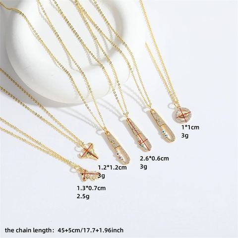 Retro Gold Plated Copper Evil Eye Pendant Necklace For Women Zirconia Inlaid Bull Head Bear Safety Pin Clavicle Chain Jewelry