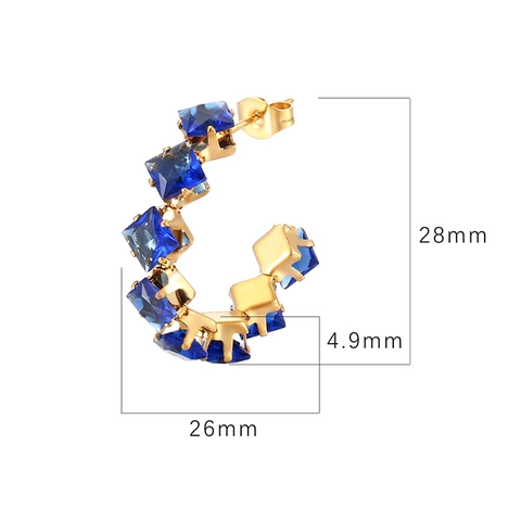 C-Shaped Hoop Earrings Stainless Steel Gold Plated Square Zirconia Ins Fashion Minimalist Geometric Jewelry For Women