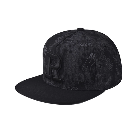 Snapback Baseball Cap Cotton 3D R Letter Embroidery Graffiti Print Hip Hop Flat Brim Hat Adjustable Streetwear