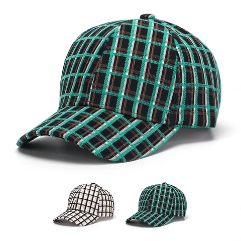 Casquette De Baseball À Carreaux Rétro Polyester Tissé Boucle Métallique Réglable Protection Solaire Chapeau Sportif