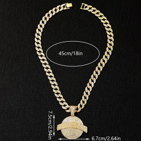 Collana Con Ciondolo Globo Hip Hop Iced Out Lega Strass Catena A Maglia Cubana Worldwide Pianeta Gioielli Unisex