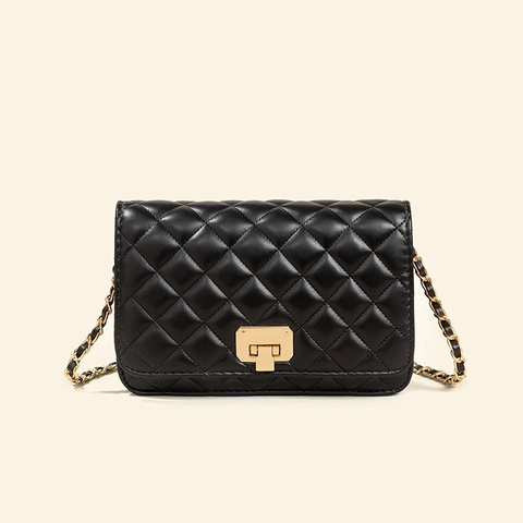 Quilted Shoulder Bag PU Leather Chain Strap Crossbody Handbag Square Lock Small For Women Elegant Daily