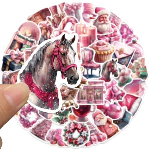 Adesivi Natalizi Rosa PVC Impermeabili Opachi Decalcomanie Decorative Per Scrapbook Laptop Borraccia Cover Cellulare Cartoleria