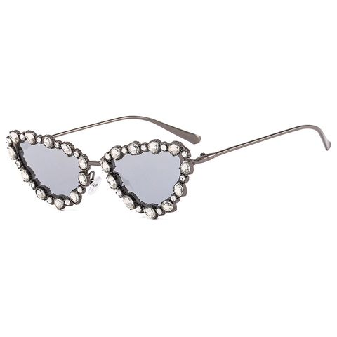 Occhiali Da Sole Con Strass Occhio Di Gatto Cuore Montatura In Metallo UV400 Moda Party Lusso Per Donne