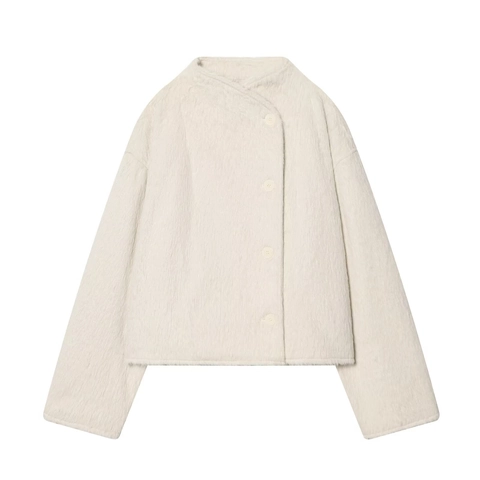 Giacca Corta In Peluche Da Donna Pelliccia Sintetica Girocollo Bottone Asimmetrico Manica Lunga Tinta Unita Capispalla Casual