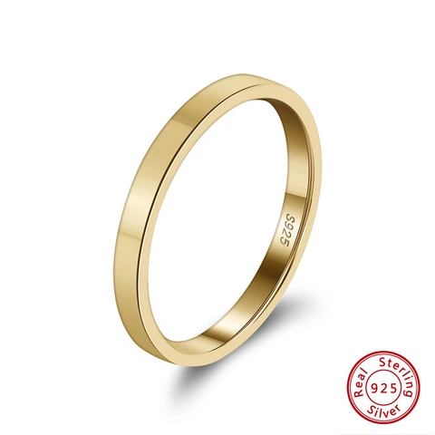 Minimalistischer Schmaler Schlichter Ring 925 Sterlingsilber 14K Vergoldet Poliert Geometrischer Fingerschmuck Für Damen