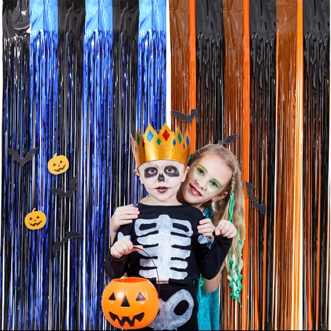 Tenda a Frange in Alluminio per Halloween Metallizzata a Colori Giuntati Sfondo per Feste Tenda in Tinsel per Decorazione Festiva
