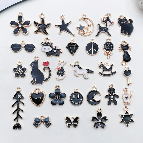 DIY Charms Pendants Zinc Alloy Enamel Drip Oil Jewelry Making For Necklace Bracelet Black Gold Various Shapes Cartoon