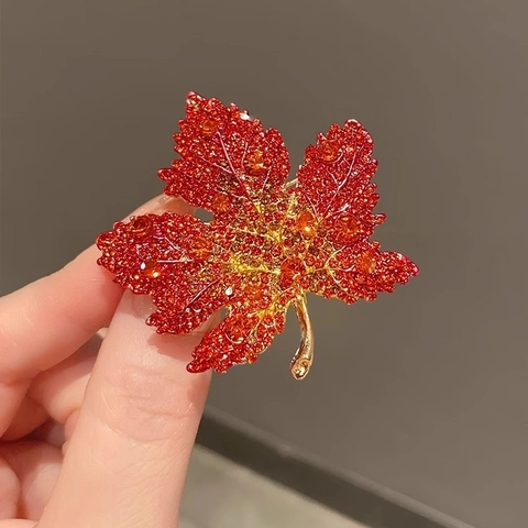 Ahornblatt Brosche Nadel Für Damen Legierung Strass Kristall Farbverlauf Herbst Stil Mode Kleidung Accessoires