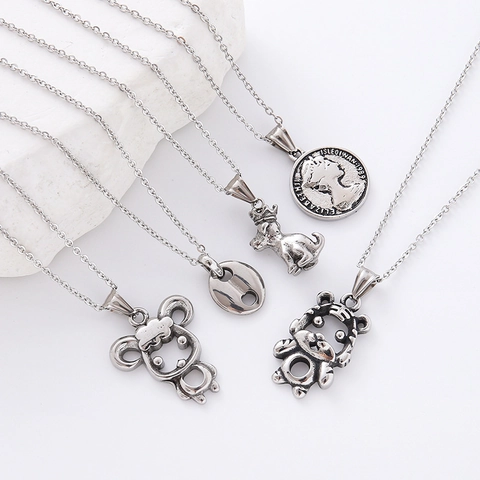Collana Con Ciondolo In Acciaio Inossidabile Lucido Moda Animale Ritratto Moneta Fascino Gioielli Unisex Semplice