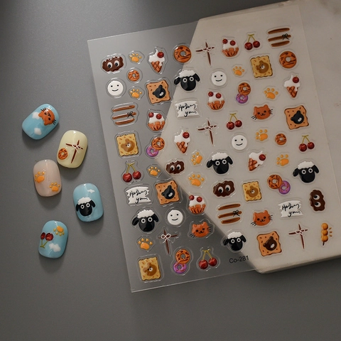 5D Embossed Nail Art Stickers Waterproof Ice Through Jelly Cute Cartoon Animal Food Design For Women DIY Manicure Decoration