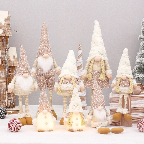 Christmas Gnomes Plush Faceless Scandinavian Tomte Light Up LED Retractable Legs Swedish Nisse Home Holiday Decoration
