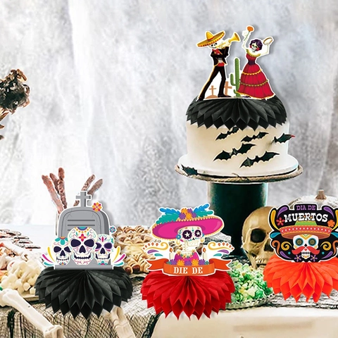 Décorations De Table En Nid D'Abeille Jour Des Morts Papier Squelette Crâne Fête Mexique
