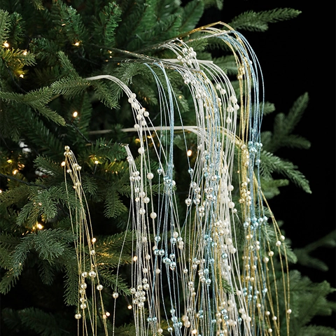 Metallic Plastic Beaded Garland Christmas Tree Hanging String Ornament Artificial Bead Branch Festive Home Decor