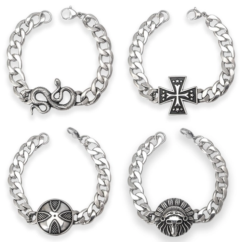 Bracciale A Catena Cubana Acciaio Inossidabile Punk Hip Hop Serpente Croce Indiano Vintage Tono Argento Gioielli Per Uomini Donne