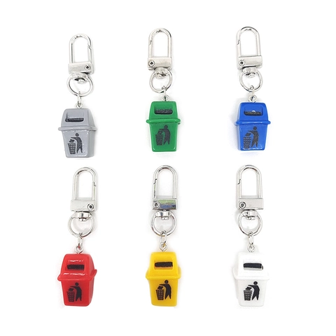 Kreativ Mini Simulation Mülleimer Schlüsselanhänger Miniatur Harz Abfallbehälter Taschenanhänger Lustiger Schlüsselring Geschenk Damen Herren