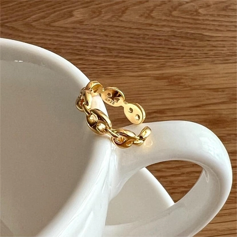 Anchor Chain Ring 925 Sterling Silver Minimalist Pig Nose Geometric Adjustable Fashion Jewelry Gift For Women
