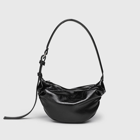Sac Hobo Plissé Rétro Femmes Cuir PU Brillant Sac À Bandoulière Sous Les Aisselles Bandoulière Réglable Style Coréen