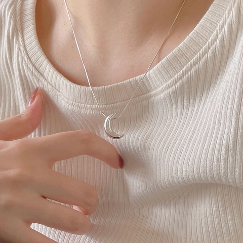 Collana Con Ciondolo A Mezzaluna In Argento Sterling 925 Minimalista Catenina A Serpente Gioielli Chic Per Donna