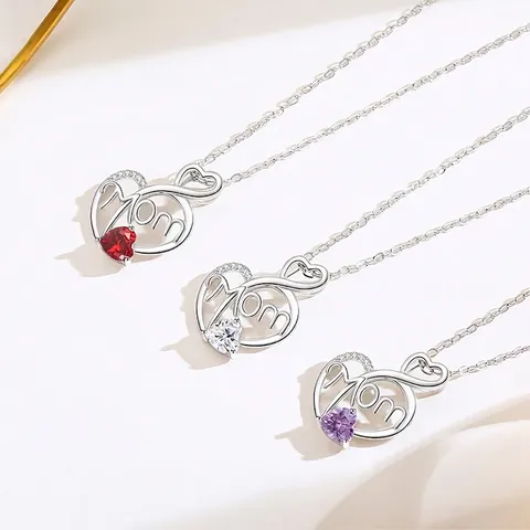 925 Sterlingsilber Herz Mom Halskette Für Damen Zirkonia Anhänger Muttertag Geschenk Mode Schmuck Halskette