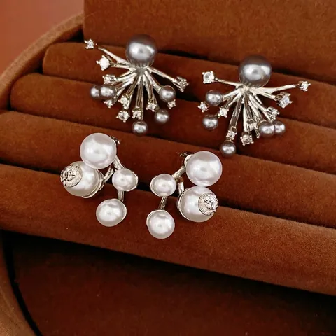 Feuerwerk Sternen Kunstparel Ohrstecker Mit Zirkon Kupfer Und Silber Ohrstecker Elegant Retro Stil Damen