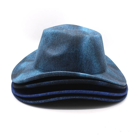 Cappello Da Cowboy Occidentale Tesa Larga Texture Denim Vintage Feltro Cappello Jazz Fedora Per Uomo E Donna