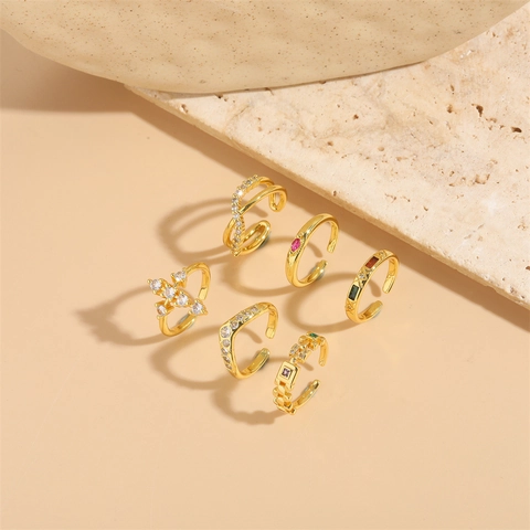 Anello Aperto Regolabile in Rame Zirconia per Donna Placcato Oro Croce Geometrico Intarsiato con Zirconia Gioielli Minimalisti