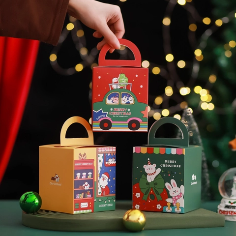 Caja Embalaje Regalo Navidad Asa Papel Dibujos Animados Papá Noel Reno Dulces Manzana Estuche Decoración Navideña