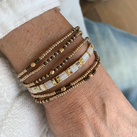 Böhmisches Mehrlagiges Perlenarmband Legierung Tila Harzperlen Gewebte Kordel Verstellbarer Stapelbarer Schmuck Damen