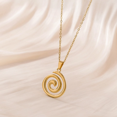 Collana Con Pendente A Spirale Vortex Acciaio Inossidabile Placcato Oro 18K Gioielli Geometrici Minimalisti Per Donna