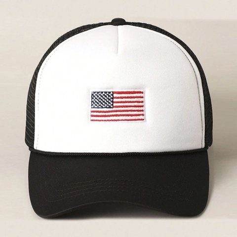 Trucker Hat Baseball Cap Polyester Foam Mesh Embroidered US Flag Patch Adjustable Breathable Outdoor Casual Travel Vintage