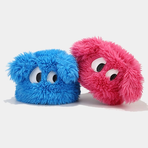 Cute Plush Bucket Hat Faux Fur Monster Big Eyes Thickened Warm Windproof Winter Casual Outdoor For Women