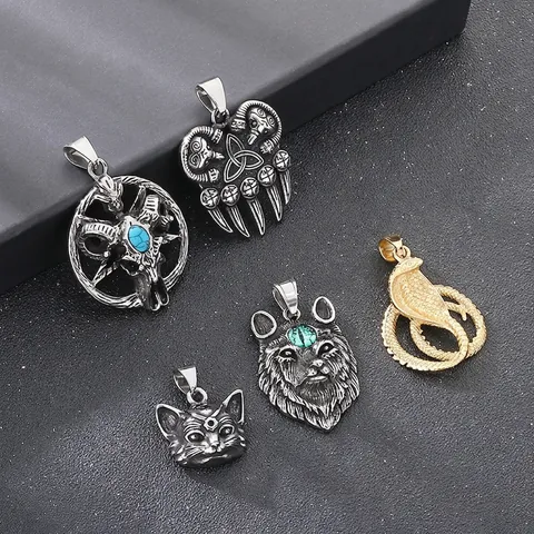 Roestvrijstalen Dieren Hanger Ketting Gothic Viking Punk Wolf Ram Slang Sieraden Met Turkoois Kattenoog Voor Mannen