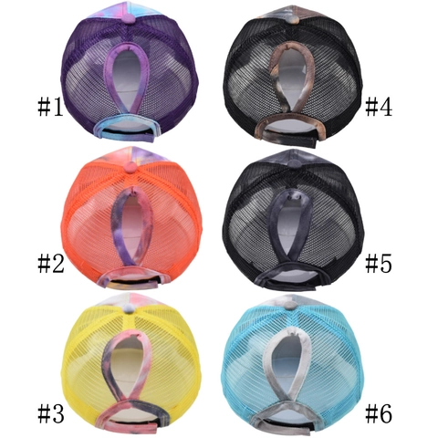 Gorra De Béisbol Con Coleta Para Mujer Tie Dye Mesh Trucker Hat Algodón Transpirable Ajustable Sombrero De Sol Sport