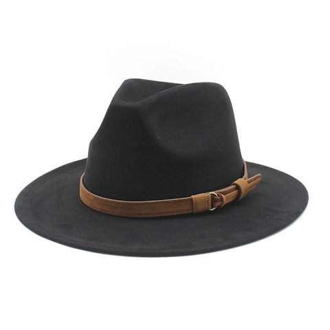 Chapeau Fedora Vintage Large Bord Daim Feutre Jazz Casquette Avec Boucle De Ceinture Décorative Unisexe Style Britannique