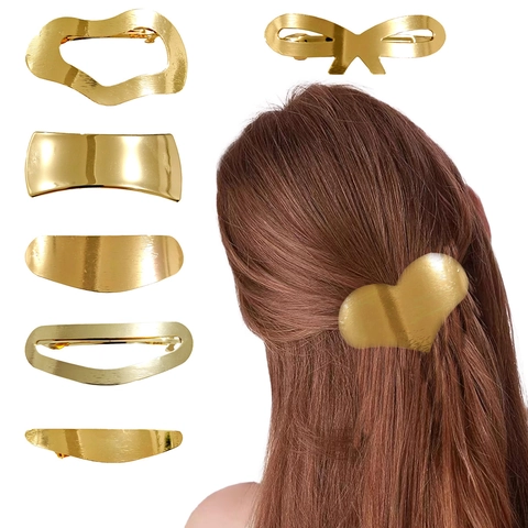 Mollette Per Capelli In Metallo Minimalista Oro Cuore Fiocco Geometrico Coda Di Cavallo Forcine Eleganti Bastoncini Per Capelli