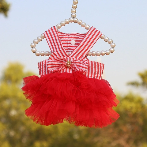 Vestido De Princesa Para Mascotas Falda De Tutú De Tul Rayado Con Lazo Para Perros Pequeños Gatos Verano
