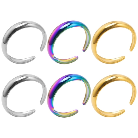 Anillo Abierto Geométrico de Acero Inoxidable Minimalista Anillo de Dedo Ajustable Joyería de Moda Oro Plata Multicolor