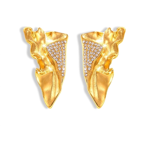 Pendientes de Botón con Textura de Ala Irregular Vintage para Mujer Acero Inoxidable Strass Incrustado Joyería de Moda Accesorios