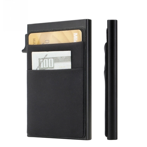RFID Blocking Pop Up Card Holder Wallet Slim Aluminum Alloy PU Leather Credit Card Case Protector For Men Women