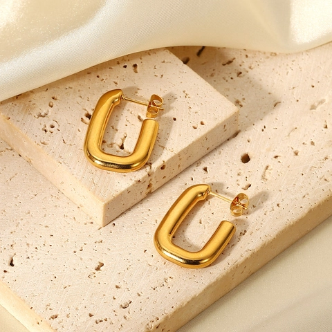Orecchini A Cerchio Rettangolari Geometrici A Forma Di U In Acciaio Inossidabile Placcato Oro 18K Stile Minimalista INS Gioielleria Da Donna