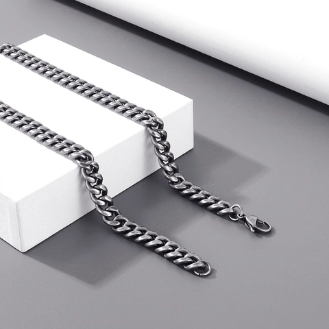 Cuban Link Necklace Stainless Steel Matte Black Curb Chain Hip Hop Punk Streetwear Jewelry Accessory For Men Women
