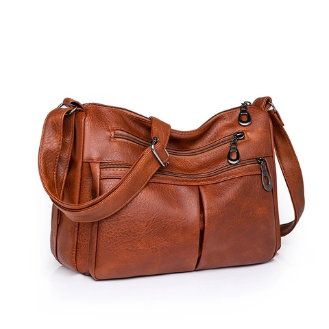 Borsa Tracolla Donna Pelle PU Multi Tasche Grande Capacità Resistente All'acqua Borsa A Spalla Urbano Semplice Retrò Viaggio
