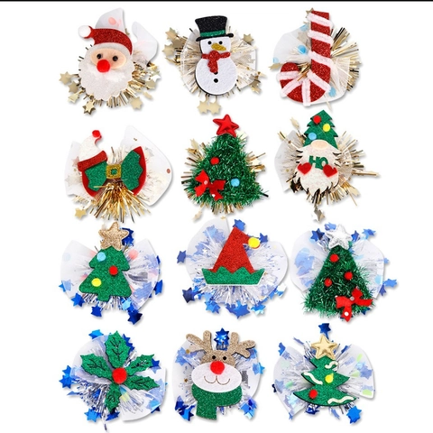 Fermagli Per Capelli Natalizi Babbo Natale Pupazzo Di Neve Renna Albero Glitter Feltro Rete Mollette Metallo Accessori Festa